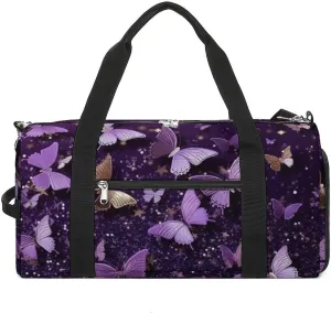 Gym Duffel Bag with Shoe Compartment Wet Pocket, 3d Butterfly Purple Travel Bag for Men Women, style-1