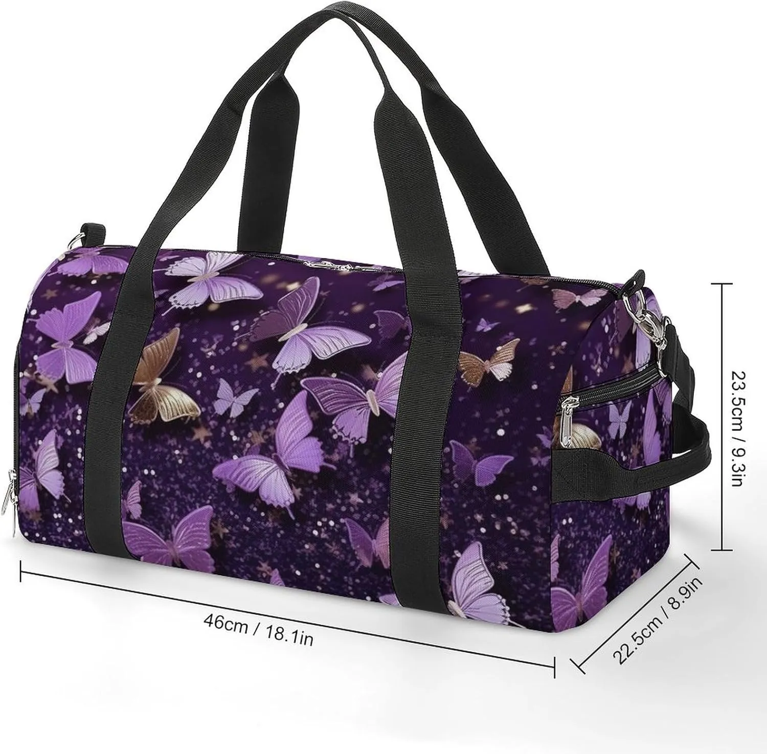 Gym Duffel Bag with Shoe Compartment Wet Pocket, 3d Butterfly Purple Travel Bag for Men Women, style-1