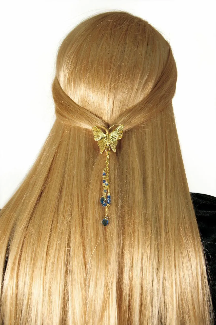 Hair Hook Gold Butterfly With Bead Charm Ponytail Holder
