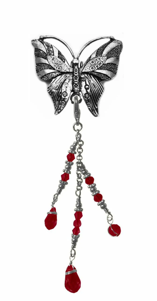 Hair Hook Silver Butterfly with Bead Charm Ponytail Holder