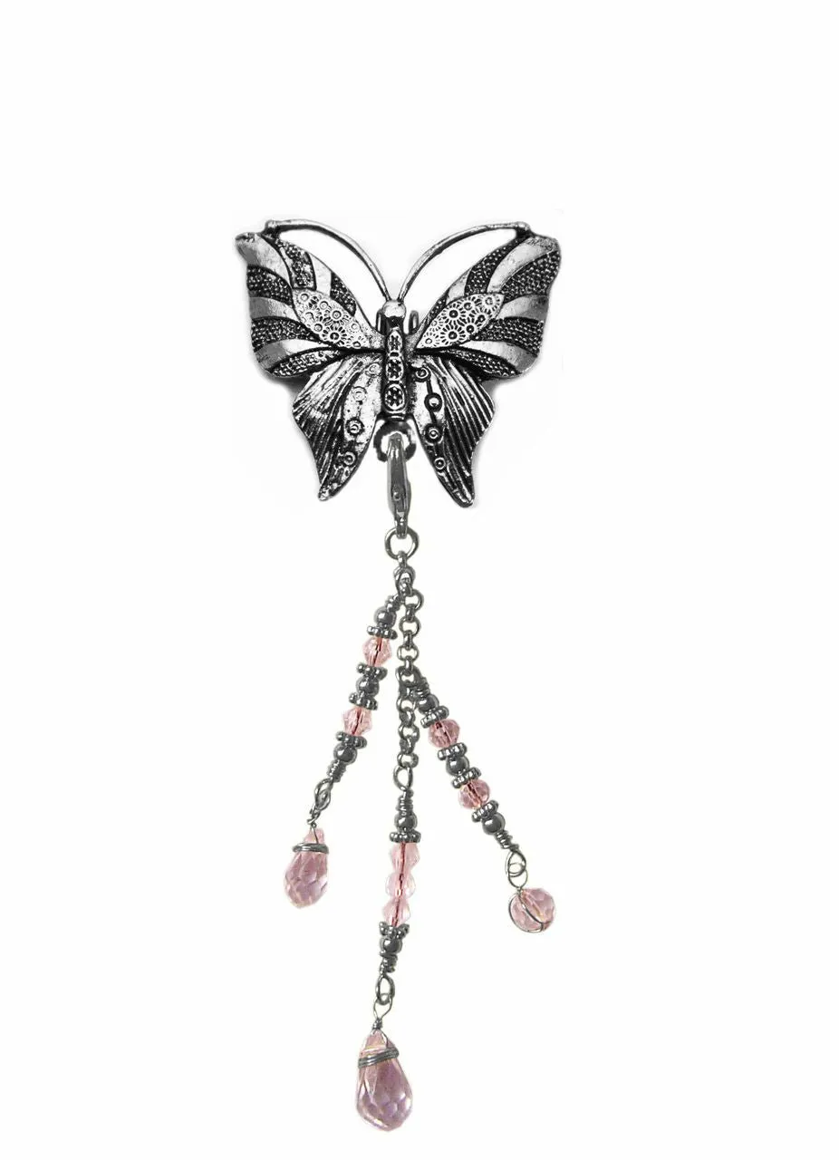 Hair Hook Silver Butterfly with Bead Charm Ponytail Holder