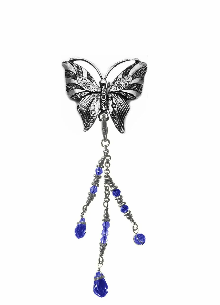 Hair Hook Silver Butterfly with Bead Charm Ponytail Holder