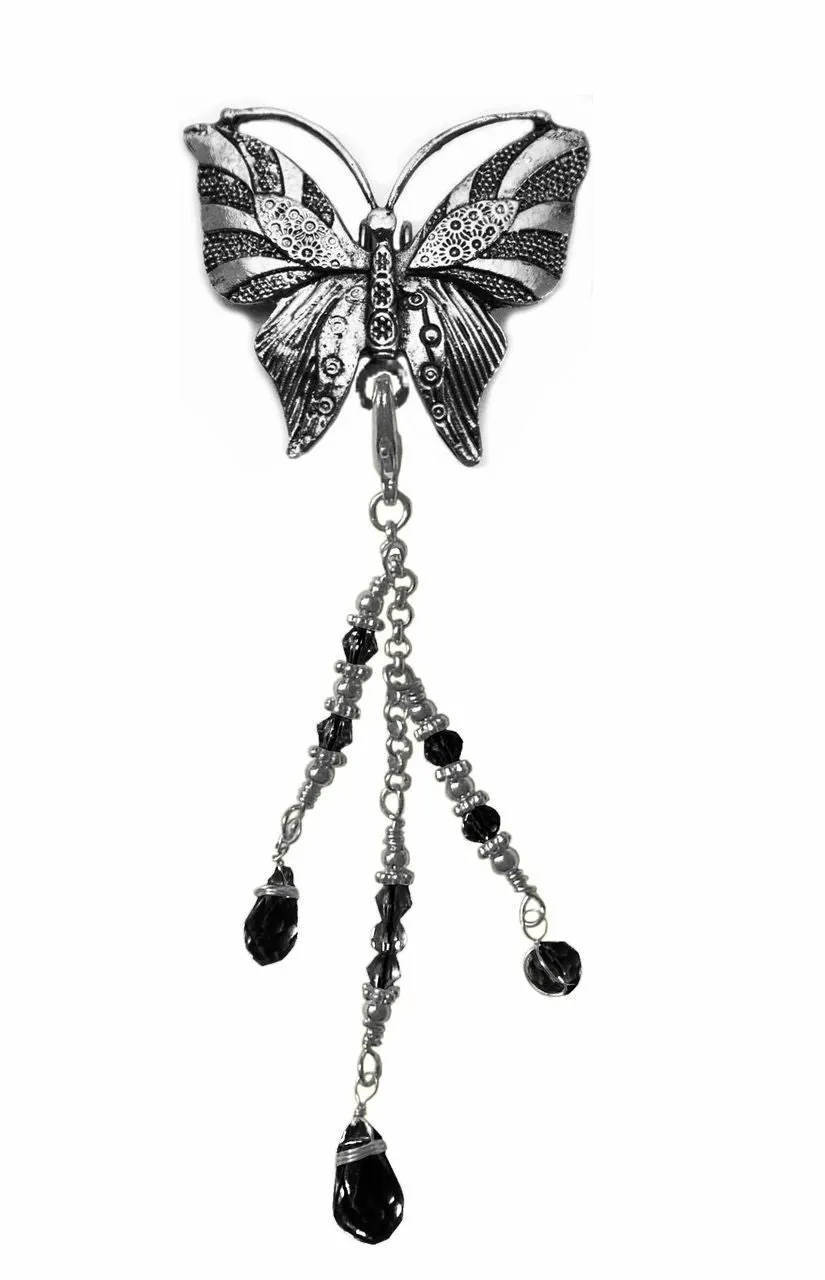 Hair Hook Silver Butterfly with Bead Charm Ponytail Holder