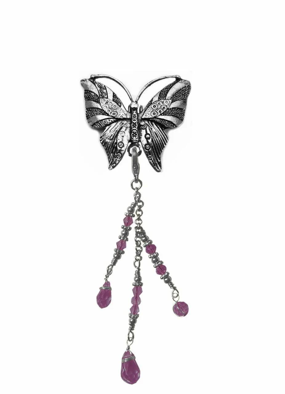 Hair Hook Silver Butterfly with Bead Charm Ponytail Holder