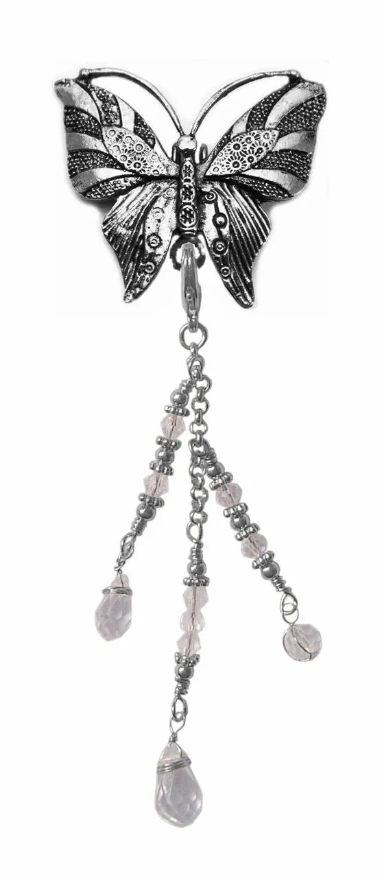 Hair Hook Silver Butterfly with Bead Charm Ponytail Holder