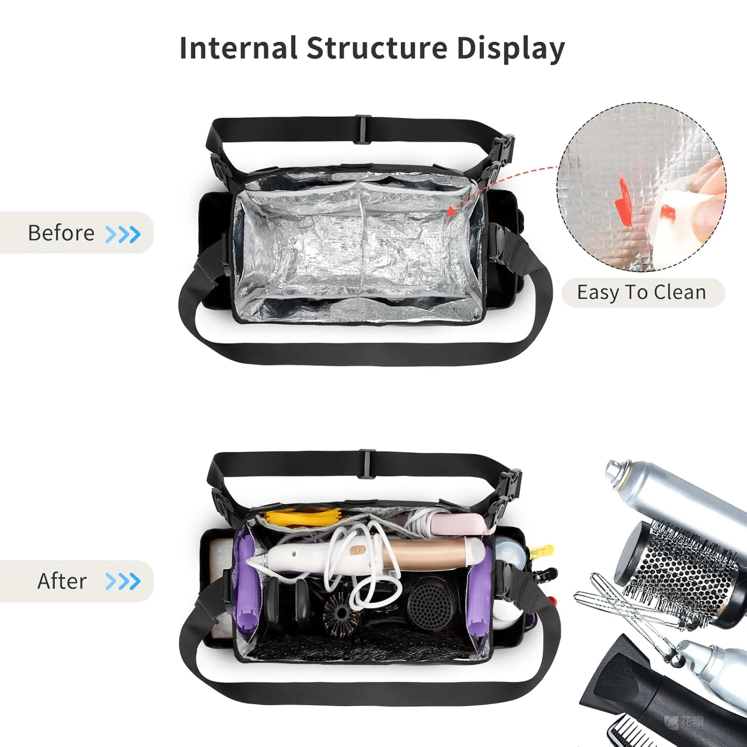 Hairdresser Bag, Professional Makeup Bag for Hairstylist, Large Capacity Hairdressing Bag with Shoulder Strap and Waist Belt, Travel Hairdressing Tools Storage Organizer with Heat Insulation Material