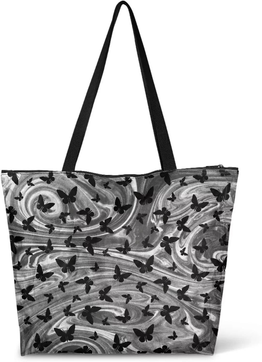 Halloween Flame Skull Women Tote Paper Bag Gothic Butterfly Foldable Tote Bag, Cow Print Large Work Commute Bag