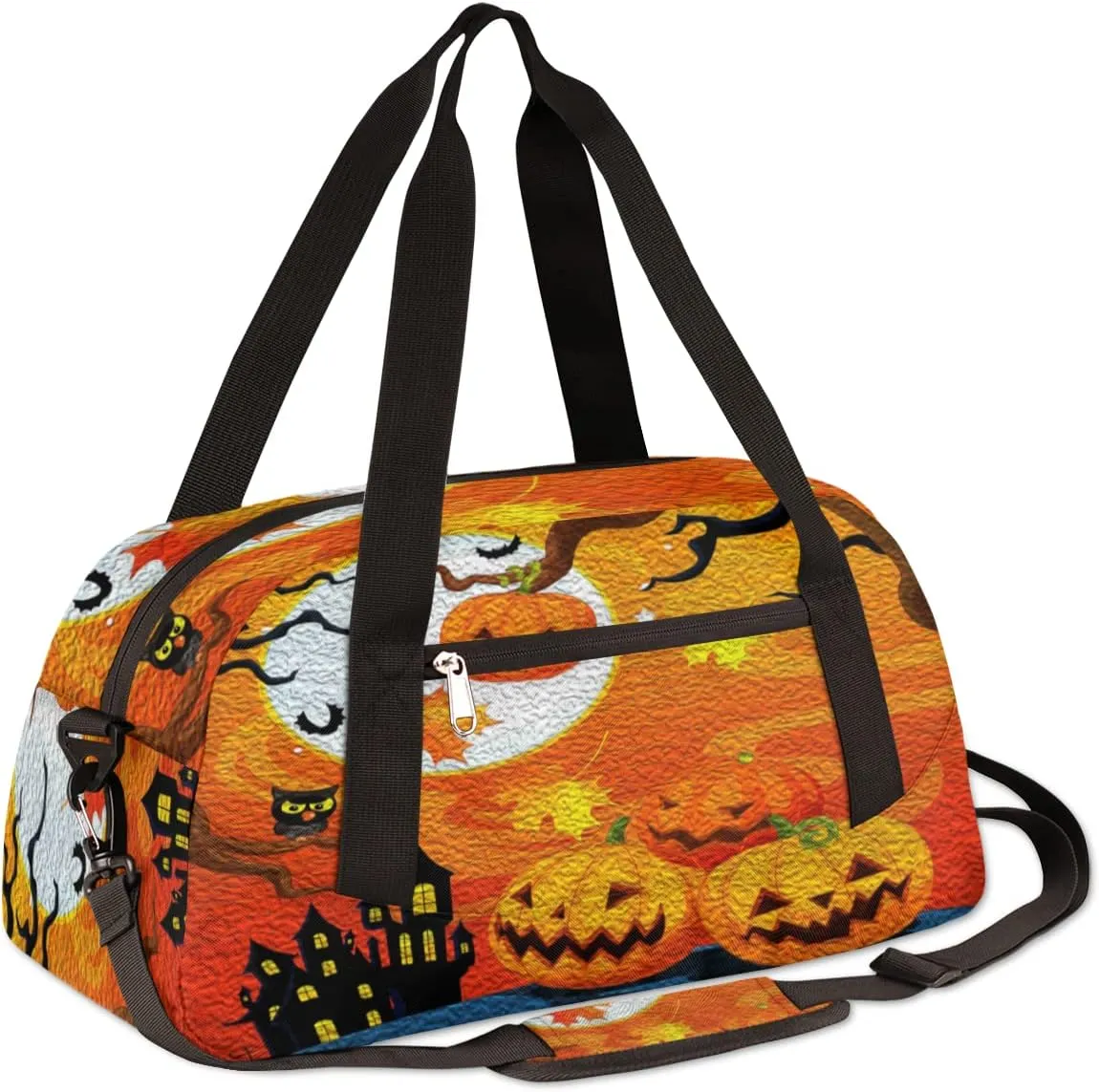 Halloween Pumpkin Castle Leave Kids Duffel Bag for Girls Boys, Halloween Oil Painting Dance Bag Overnight Small Duffel Bag Carry On Weekend Sports Travel Bag for School Practice Gymnastics Ballet