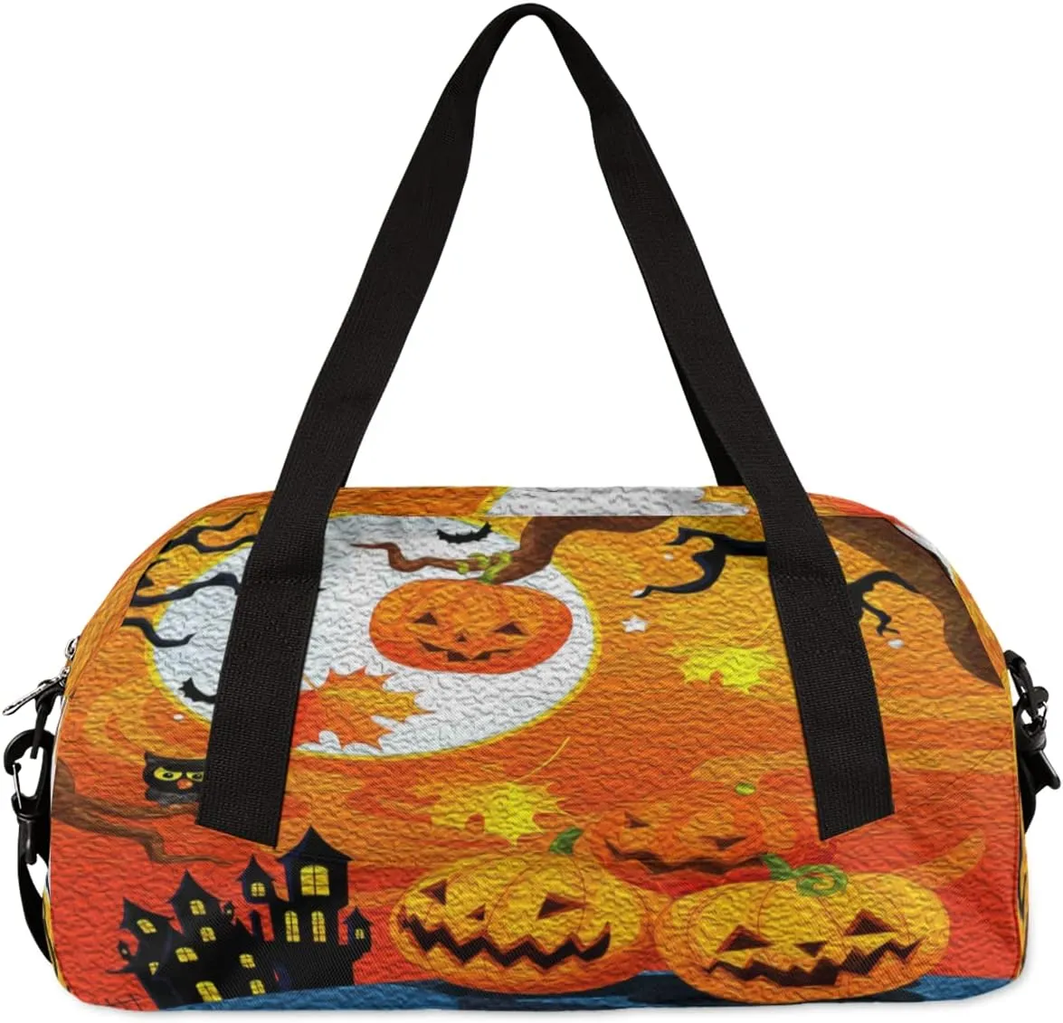 Halloween Pumpkin Castle Leave Kids Duffel Bag for Girls Boys, Halloween Oil Painting Dance Bag Overnight Small Duffel Bag Carry On Weekend Sports Travel Bag for School Practice Gymnastics Ballet