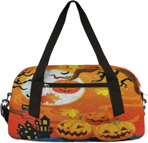 Halloween Pumpkin Castle Leave Kids Duffel Bag for Girls Boys, Halloween Oil Painting Dance Bag Overnight Small Duffel Bag Carry On Weekend Sports Travel Bag for School Practice Gymnastics Ballet