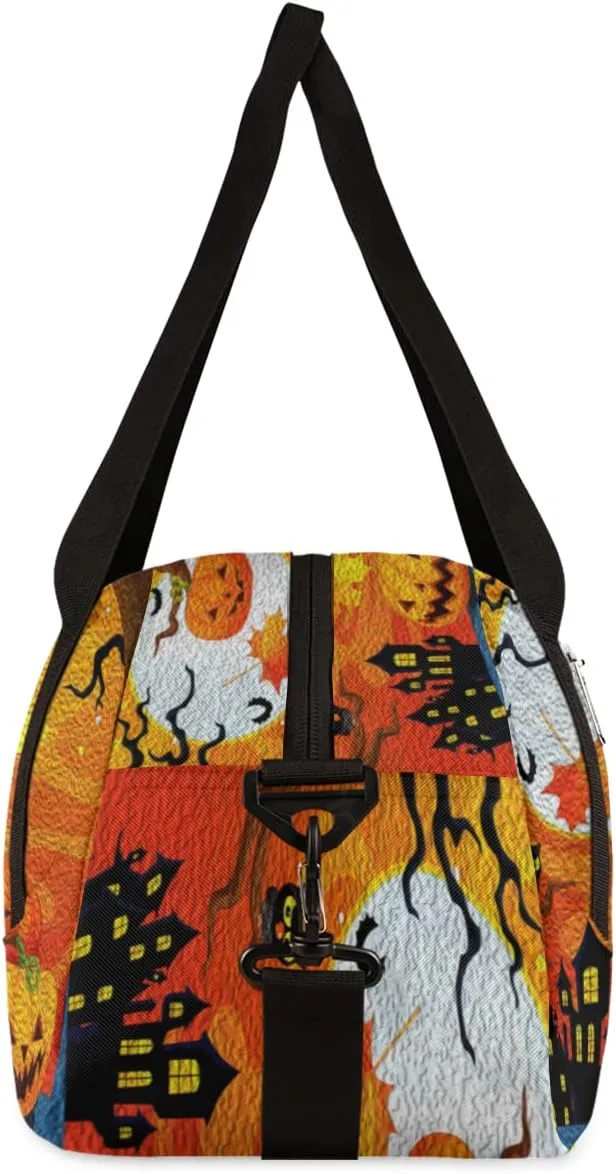 Halloween Pumpkin Castle Leave Kids Duffel Bag for Girls Boys, Halloween Oil Painting Dance Bag Overnight Small Duffel Bag Carry On Weekend Sports Travel Bag for School Practice Gymnastics Ballet