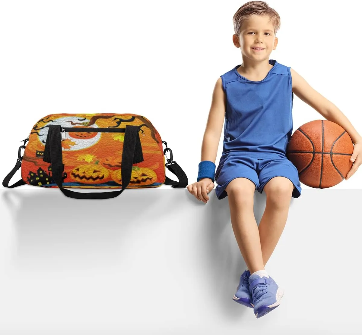 Halloween Pumpkin Castle Leave Kids Duffel Bag for Girls Boys, Halloween Oil Painting Dance Bag Overnight Small Duffel Bag Carry On Weekend Sports Travel Bag for School Practice Gymnastics Ballet