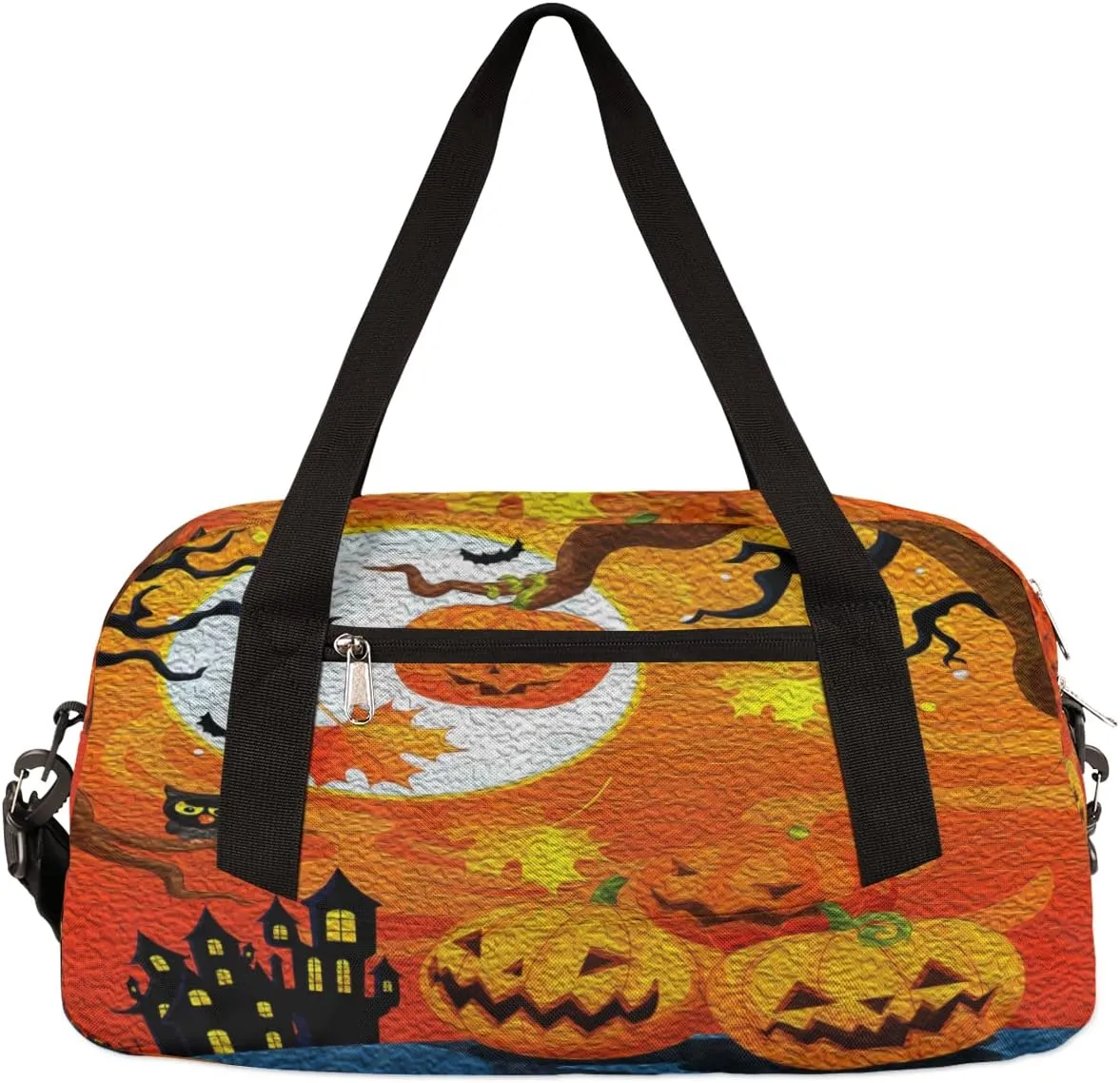 Halloween Pumpkin Castle Leave Kids Duffel Bag for Girls Boys, Halloween Oil Painting Dance Bag Overnight Small Duffel Bag Carry On Weekend Sports Travel Bag for School Practice Gymnastics Ballet