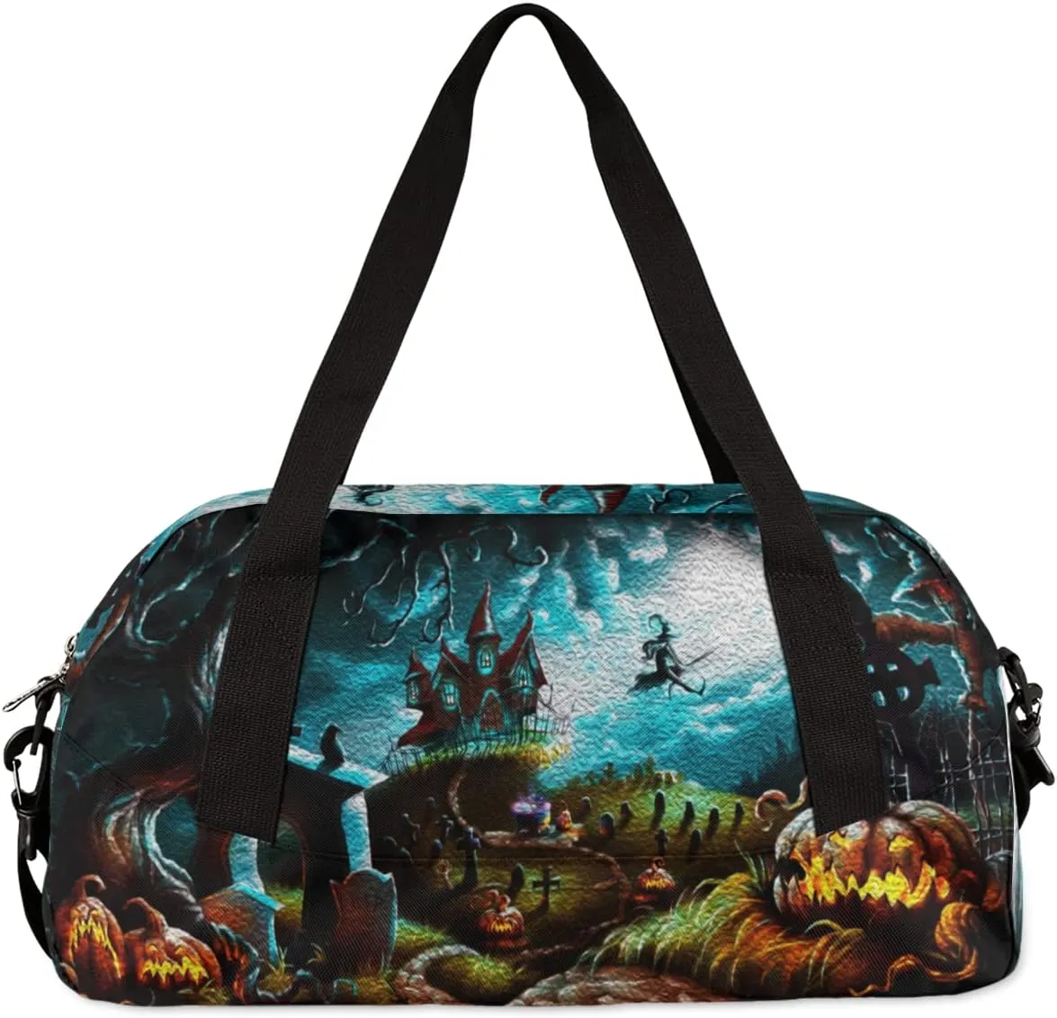 Halloween Witch Castle Pumpkin Kids Duffel Bag for Girls Boys, Halloween Oil Painting Dance Bag Overnight Small Duffel Bag Carry On Weekend Sports Gym Travel Bag for School Practice Gymnastics Ballet