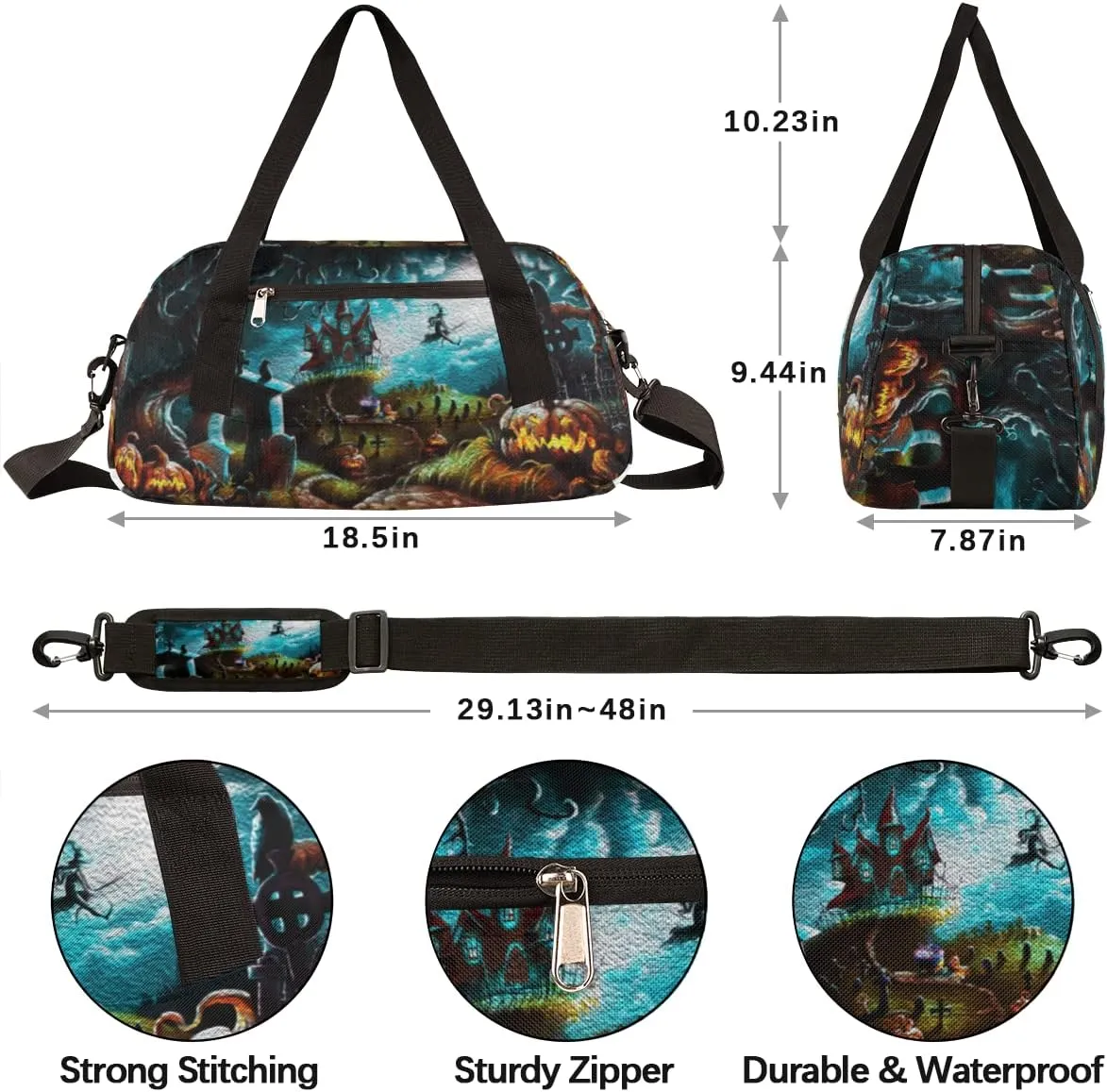 Halloween Witch Castle Pumpkin Kids Duffel Bag for Girls Boys, Halloween Oil Painting Dance Bag Overnight Small Duffel Bag Carry On Weekend Sports Gym Travel Bag for School Practice Gymnastics Ballet
