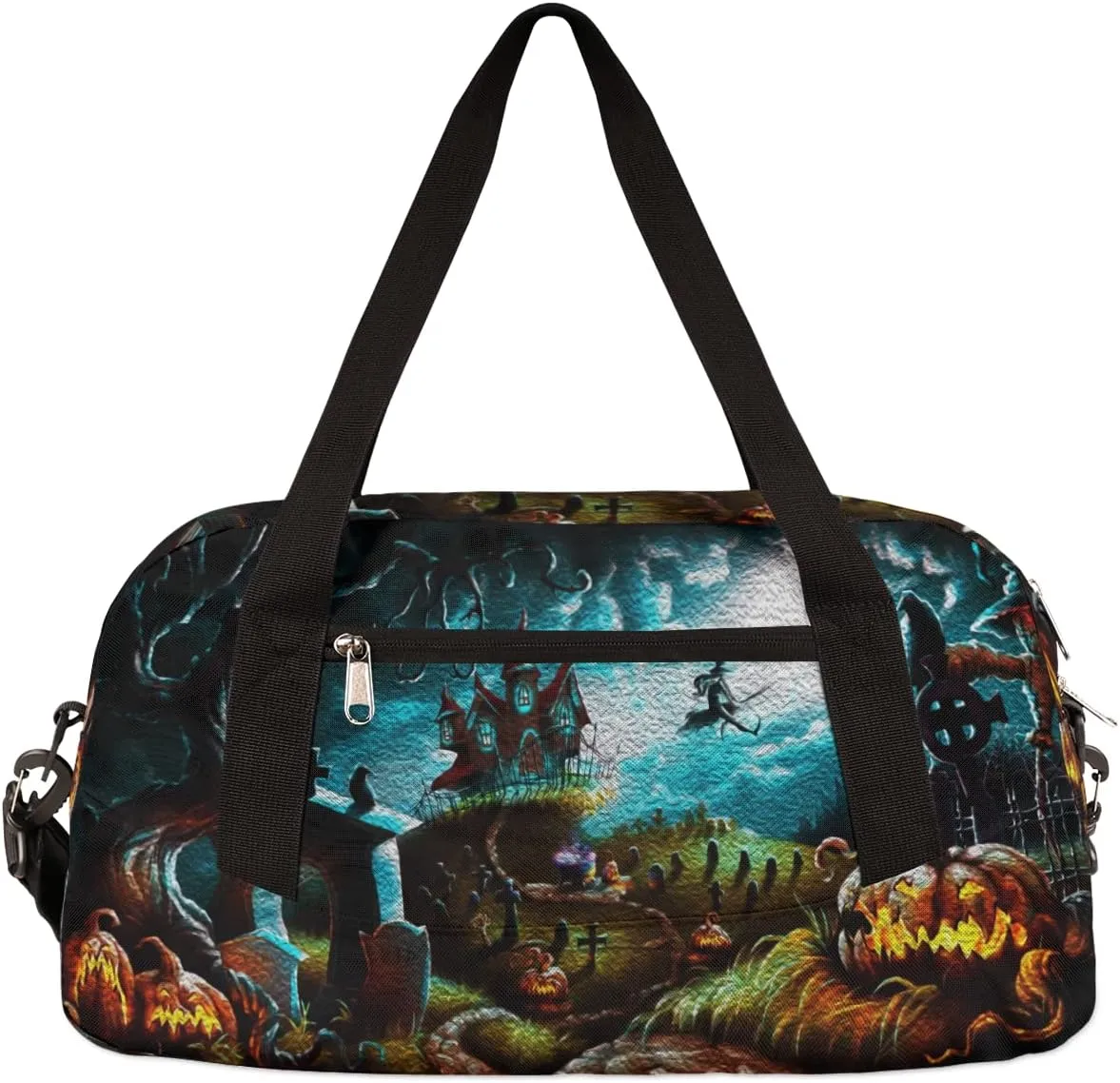Halloween Witch Castle Pumpkin Kids Duffel Bag for Girls Boys, Halloween Oil Painting Dance Bag Overnight Small Duffel Bag Carry On Weekend Sports Gym Travel Bag for School Practice Gymnastics Ballet