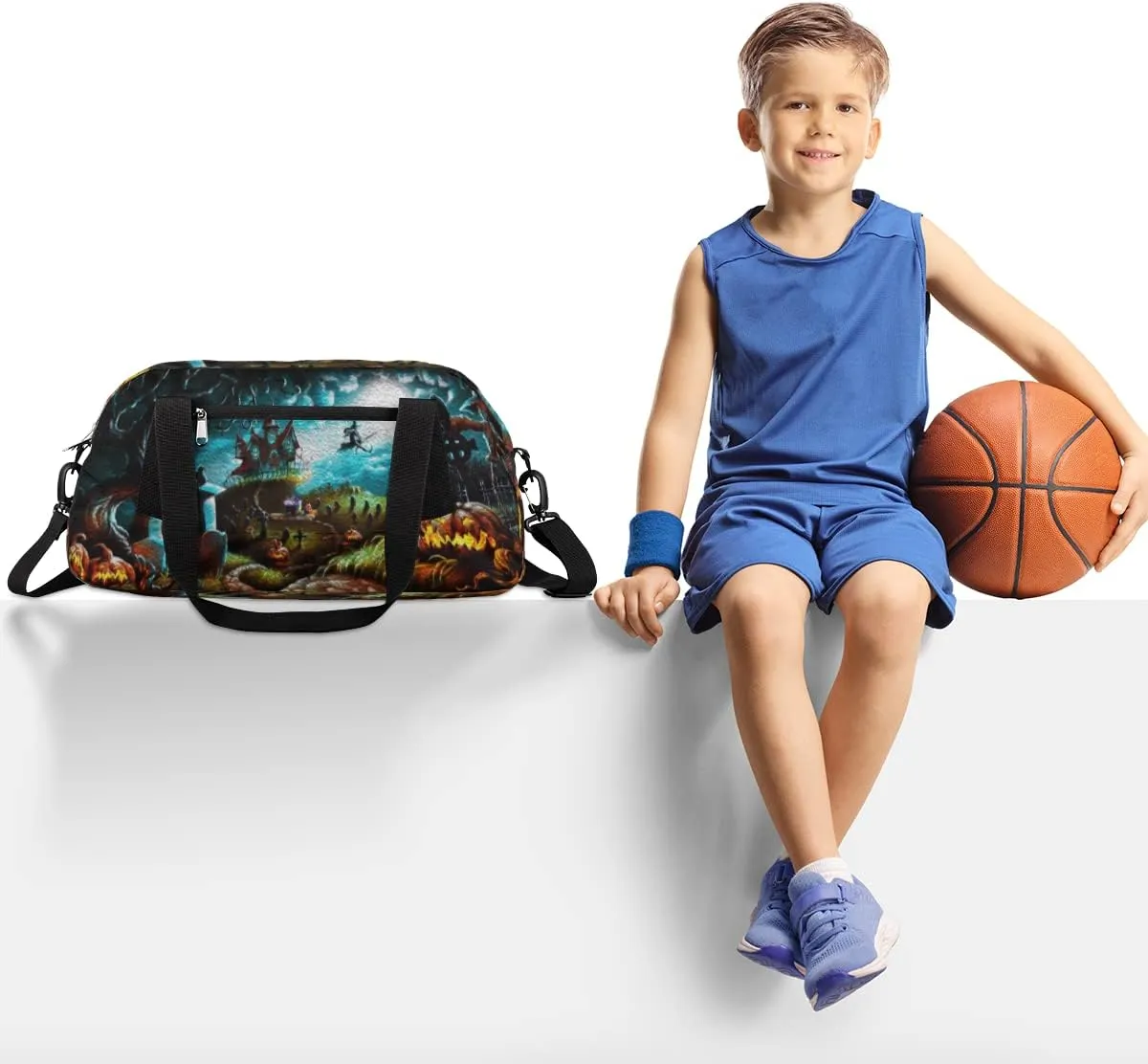 Halloween Witch Castle Pumpkin Kids Duffel Bag for Girls Boys, Halloween Oil Painting Dance Bag Overnight Small Duffel Bag Carry On Weekend Sports Gym Travel Bag for School Practice Gymnastics Ballet