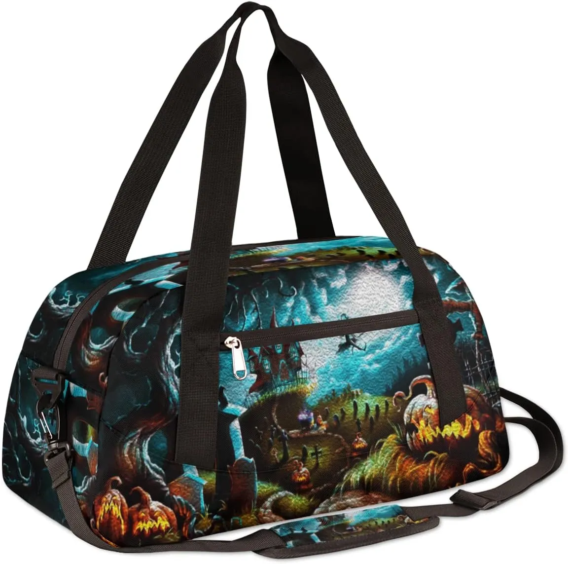 Halloween Witch Castle Pumpkin Kids Duffel Bag for Girls Boys, Halloween Oil Painting Dance Bag Overnight Small Duffel Bag Carry On Weekend Sports Gym Travel Bag for School Practice Gymnastics Ballet