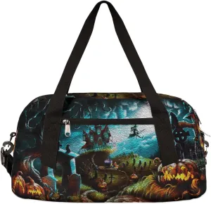 Halloween Witch Castle Pumpkin Kids Duffel Bag for Girls Boys, Halloween Oil Painting Dance Bag Overnight Small Duffel Bag Carry On Weekend Sports Gym Travel Bag for School Practice Gymnastics Ballet