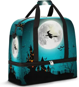 Halloween Witch Moon Castle Foldable Travel Duffel Bag Tote Carry on Luggage Sport Duffle for Women Men Gym Bag Overnight Weekender Bags with Shoe Compartments & Shoulder Strap