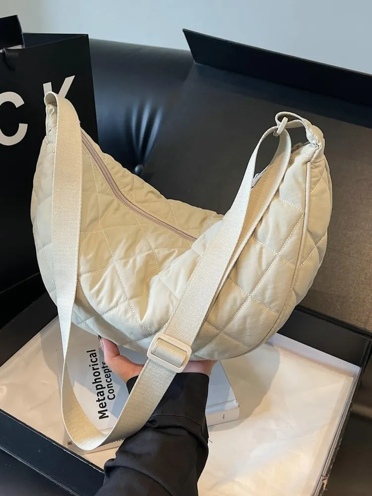Hand Bags for Women 2024 Puffer Tote Bag Dumpling Bag Crescent Bag Nylon Crossbody Bags for Women Quilted Bag Commuter Tote