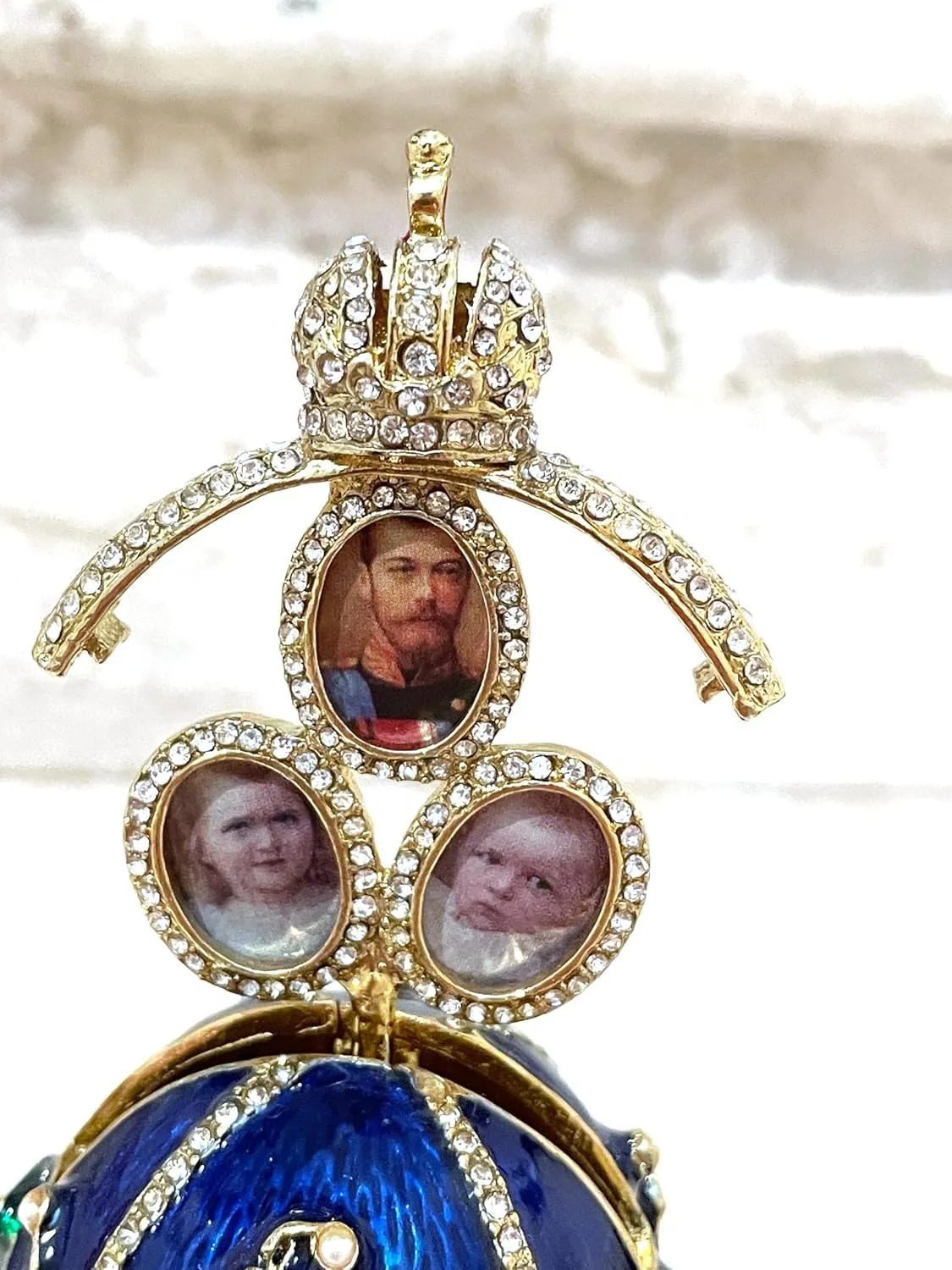 HANDMADE Designer Faberge Eggs Collection GOLD Photo Frame Imperial Russian Egg Faberge Ornaments Men Graduation Son inlaw Birthday Gift Ideas for him 260 Austrian Crystals (Sapphire Blue Faberge Egg)