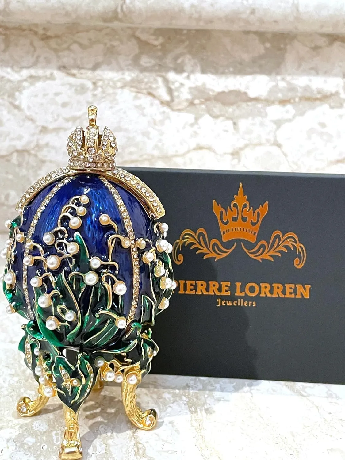 HANDMADE Designer Faberge Eggs Collection GOLD Photo Frame Imperial Russian Egg Faberge Ornaments Men Graduation Son inlaw Birthday Gift Ideas for him 260 Austrian Crystals (Sapphire Blue Faberge Egg)