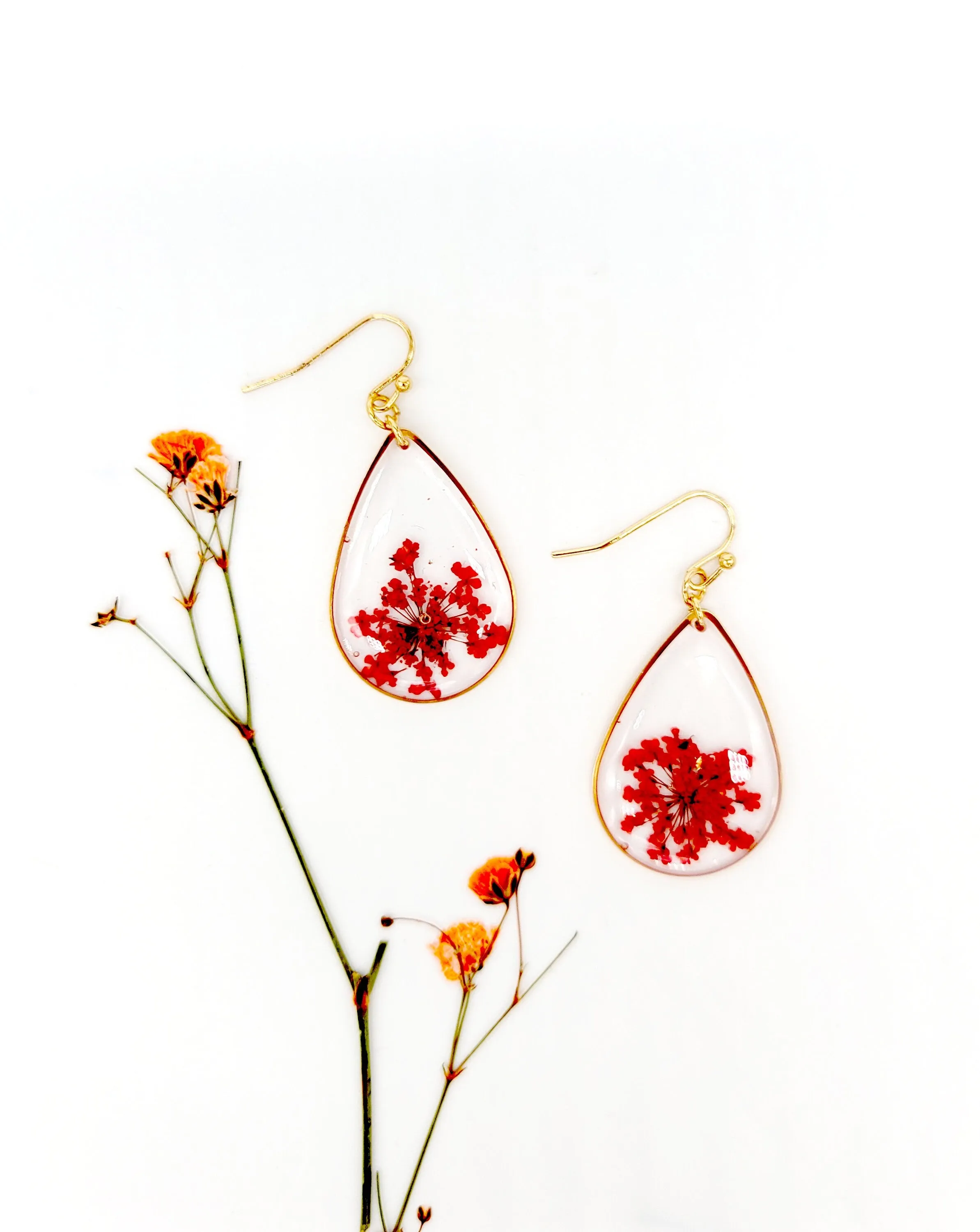 Handmade Dried Flower Teardrop Small Botanical Earrings