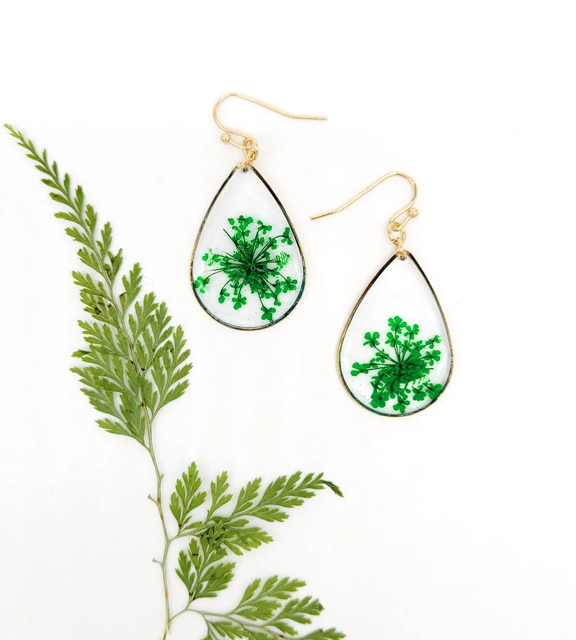 Handmade Dried Flower Teardrop Small Botanical Earrings