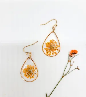 Handmade Dried Flower Teardrop Small Botanical Earrings