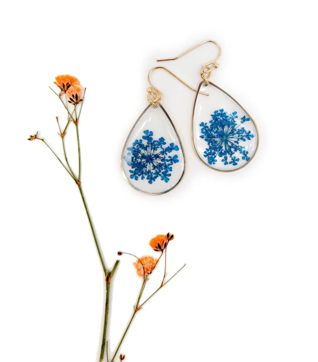 Handmade Dried Flower Teardrop Small Botanical Earrings