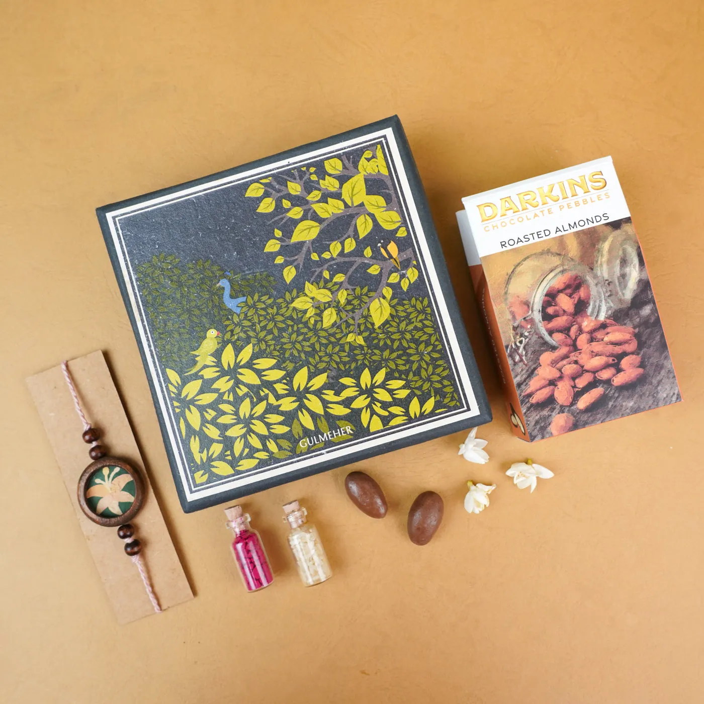 Handmade Eco-friendly Lily Pressed Flower Rakhi with Roli Chawal