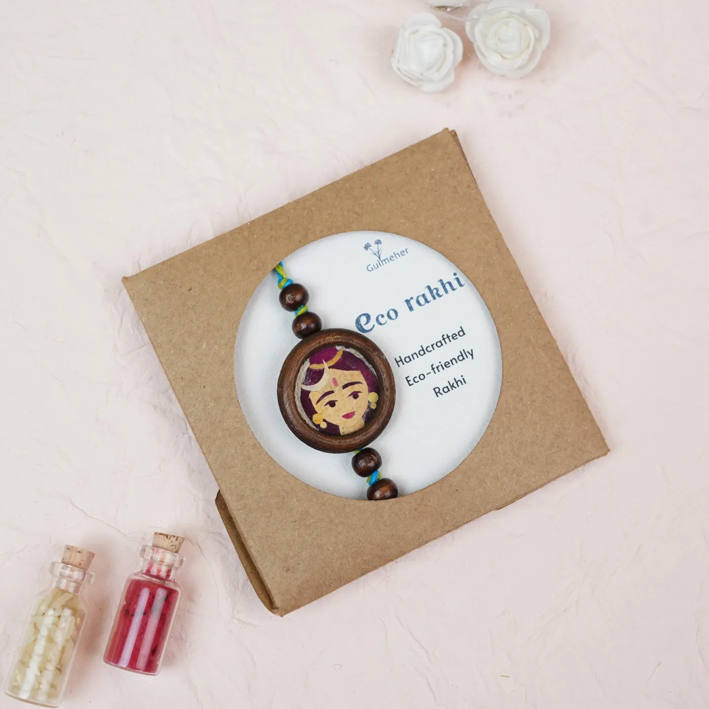 Handmade Eco-friendly Shiv Pressed Flower Rakhi with Roli Chawal