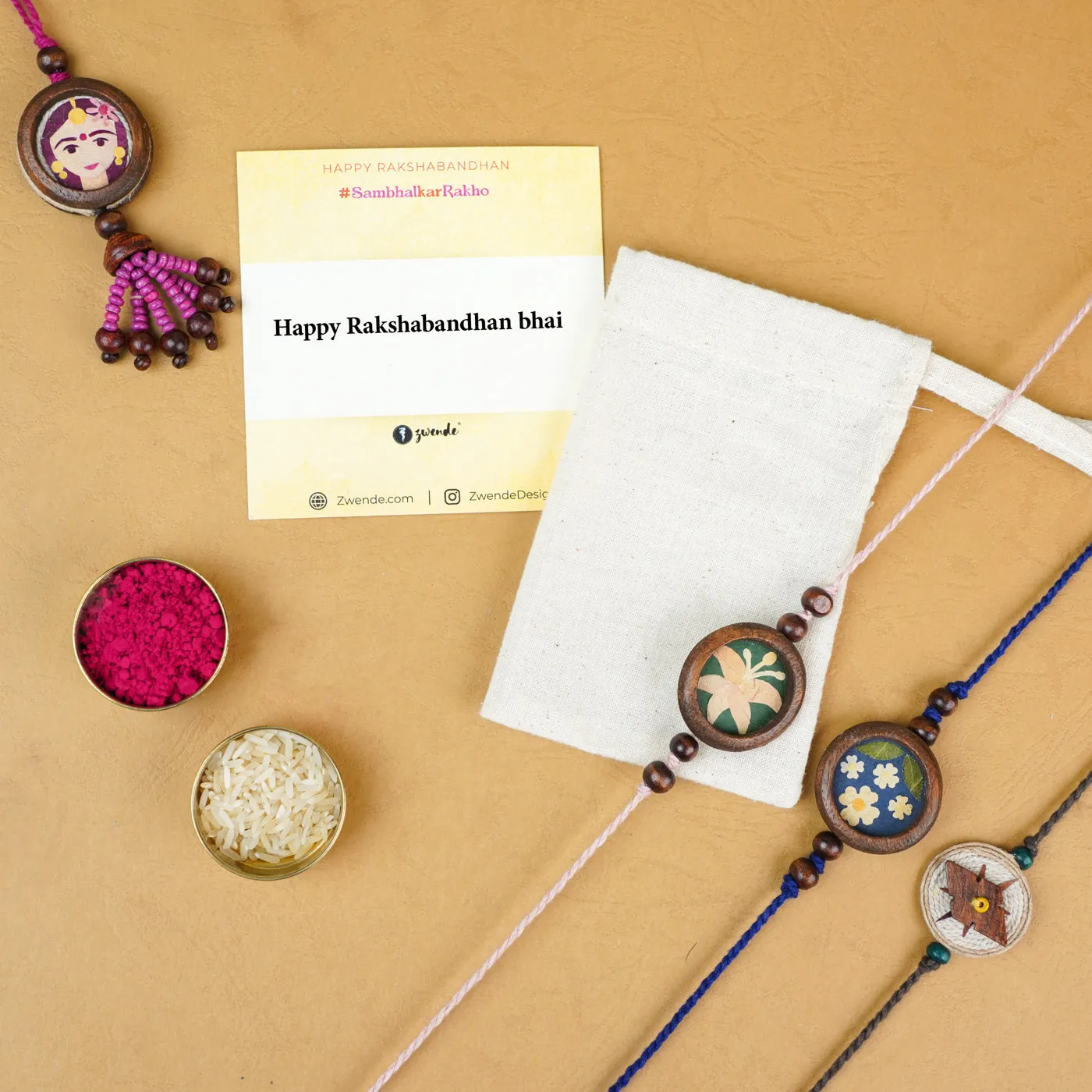 Handmade Eco-friendly Shiv Pressed Flower Rakhi with Roli Chawal