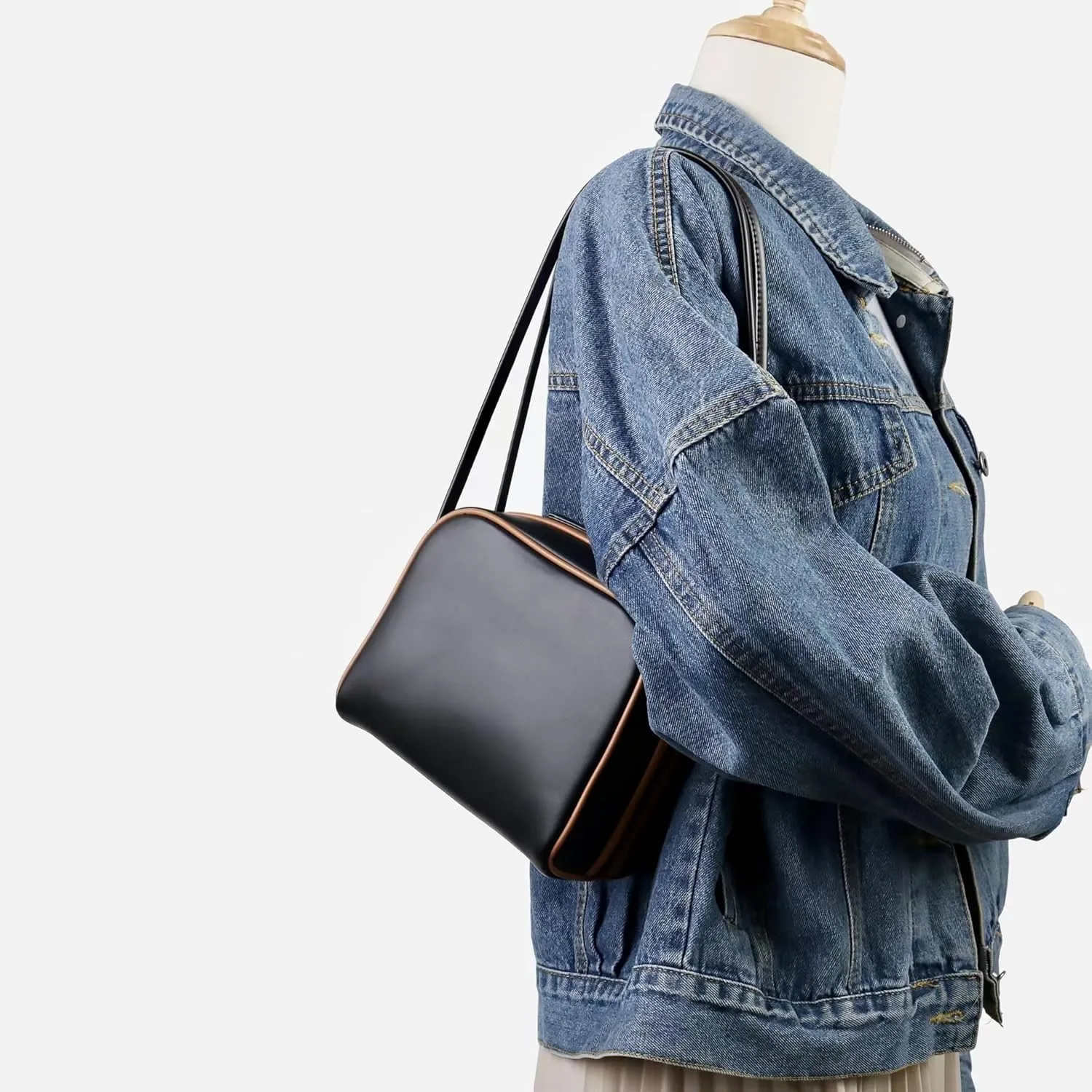 Handmade Leather Small Square Handbag For Women Versatile Collision Color Shoulder Commuting Underarm Bag