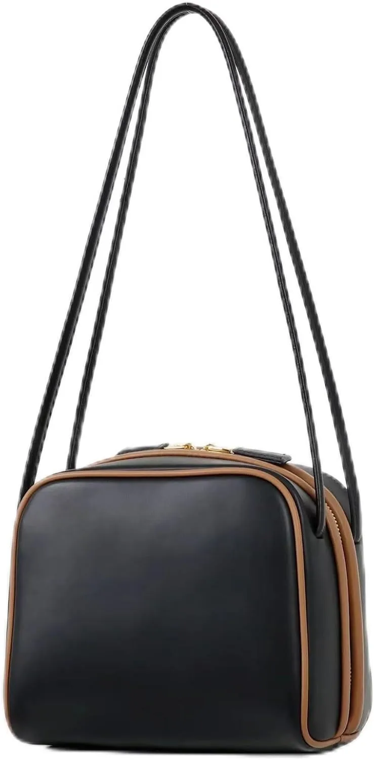 Handmade Leather Small Square Handbag For Women Versatile Collision Color Shoulder Commuting Underarm Bag