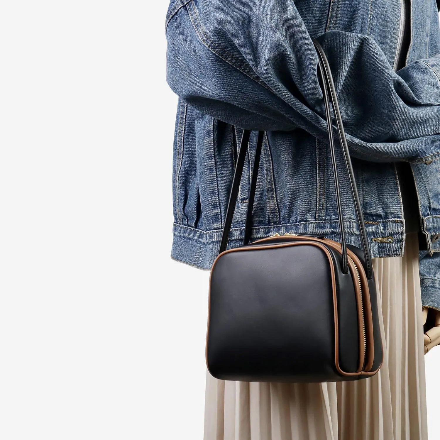 Handmade Leather Small Square Handbag For Women Versatile Collision Color Shoulder Commuting Underarm Bag