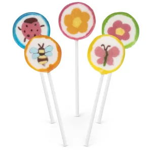 Handmade Strawberry Flavored Critter Lollipops, Fun Assorted Critters, Butterfly, Lady Bug, Bumble Bee, and Flower Suckers (9.5 OZ)