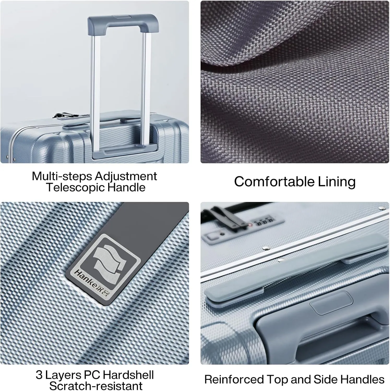 Hanke 20 Inch Carry On Luggage Hard Shell Suitcases with Wheels Luggage Suitcase Travel Luggage for Women Men Rolling Luggage Bags for Business Trip Weekender-Grey