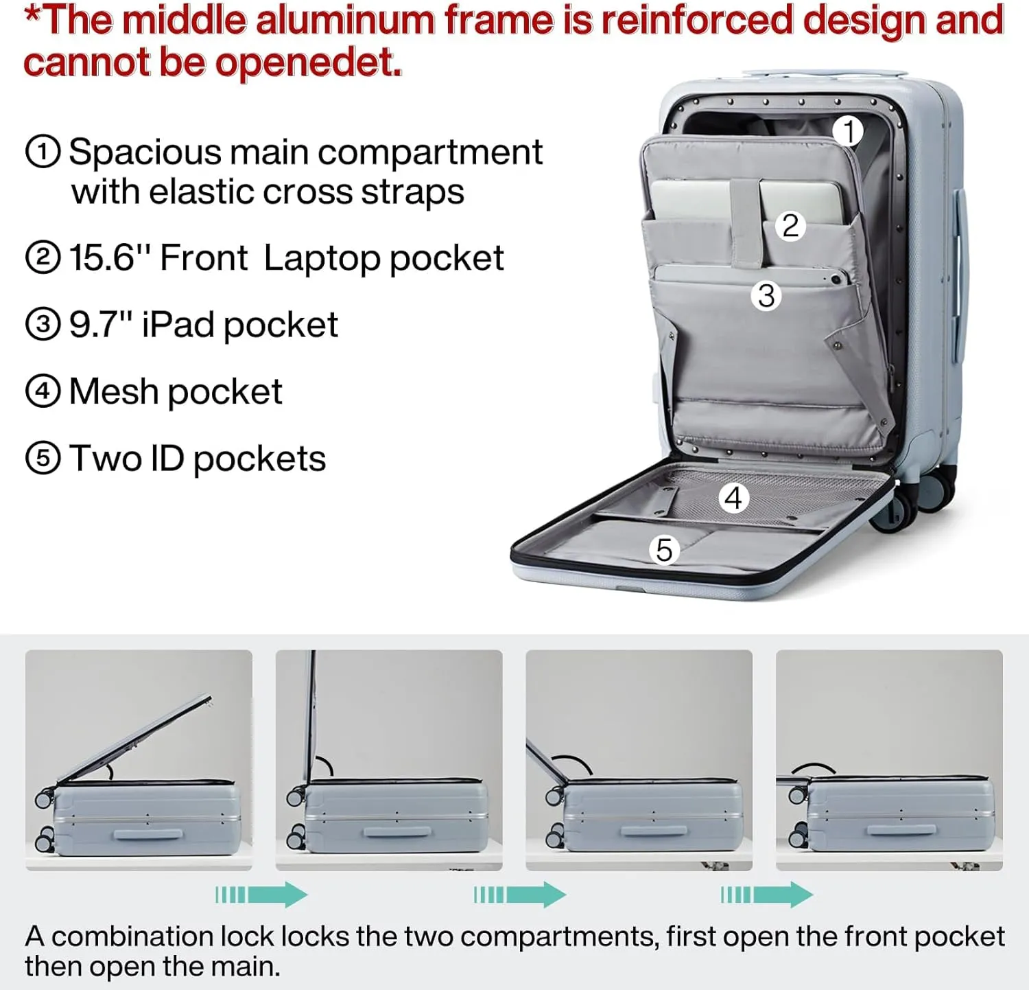 Hanke 20 Inch Carry On Luggage Hard Shell Suitcases with Wheels Luggage Suitcase Travel Luggage for Women Men Rolling Luggage Bags for Business Trip Weekender-Grey