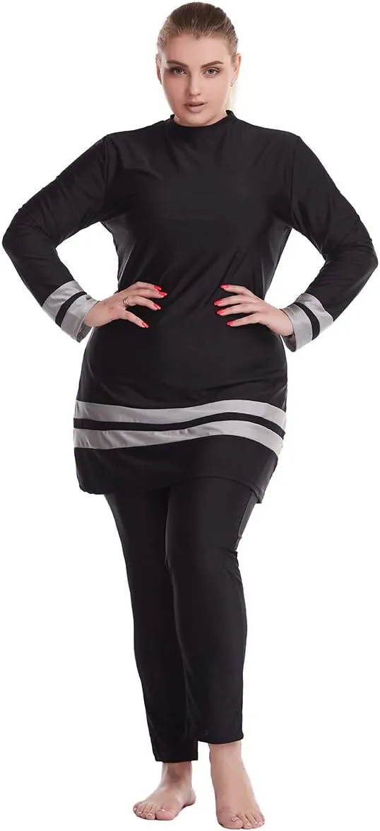 HANYIMIDOO Muslim Women's Plus-Size Color-Matching Fat Swimsuit Tankinis 3 Pieces Swimwear