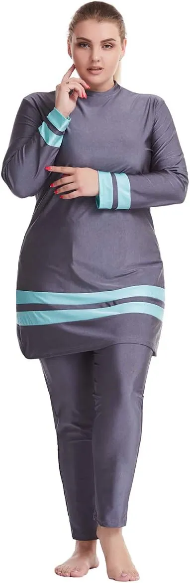 HANYIMIDOO Muslim Women's Plus-Size Color-Matching Fat Swimsuit Tankinis 3 Pieces Swimwear