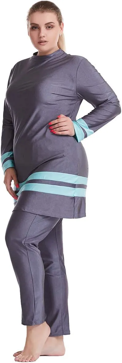 HANYIMIDOO Muslim Women's Plus-Size Color-Matching Fat Swimsuit Tankinis 3 Pieces Swimwear
