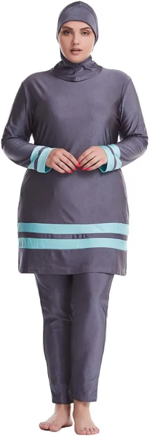 HANYIMIDOO Muslim Women's Plus-Size Color-Matching Fat Swimsuit Tankinis 3 Pieces Swimwear