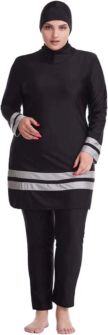 HANYIMIDOO Muslim Women's Plus-Size Color-Matching Fat Swimsuit Tankinis 3 Pieces Swimwear
