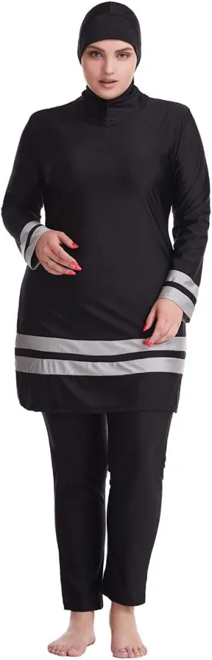 HANYIMIDOO Muslim Women's Plus-Size Color-Matching Fat Swimsuit Tankinis 3 Pieces Swimwear