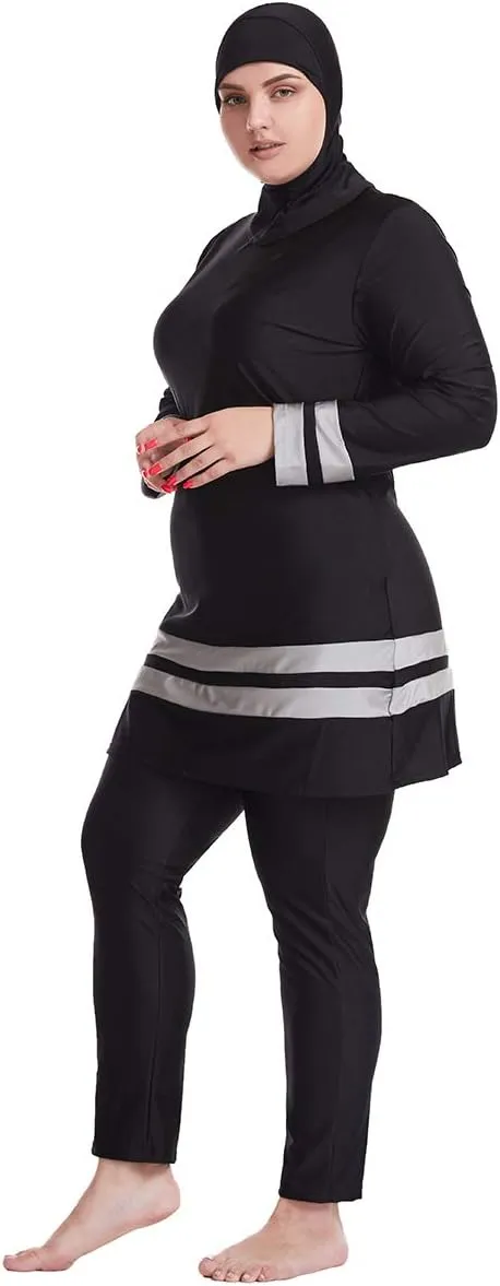 HANYIMIDOO Muslim Women's Plus-Size Color-Matching Fat Swimsuit Tankinis 3 Pieces Swimwear