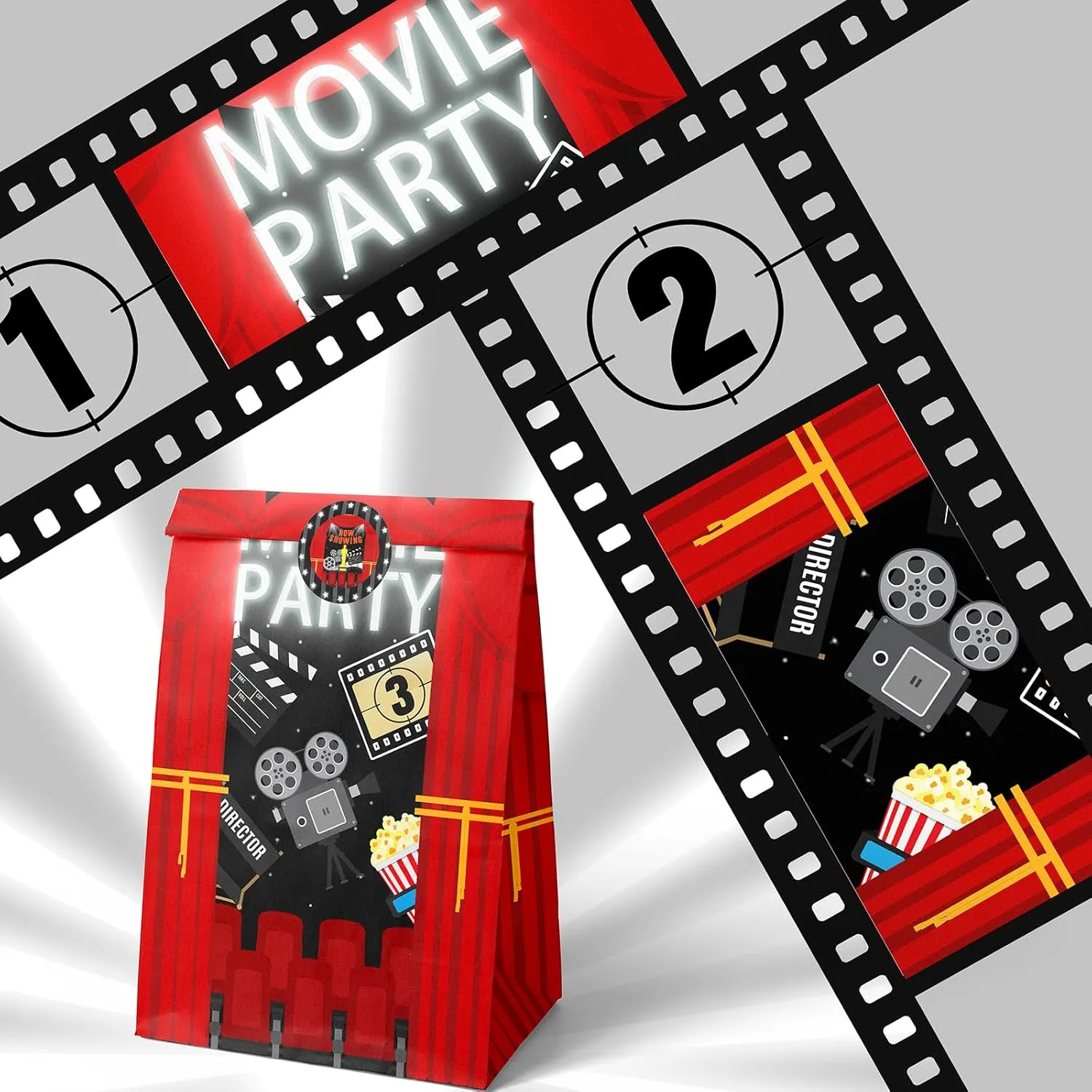 HaPiBiDesign Movie Night Party Favor Bags - 24 Pcs Candy Bags with Stickers - Themed Birthday Party Supplies