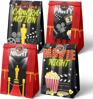 HaPiBiDesign Movie Night Party Favor Bags - 24 Pcs Candy Bags with Stickers - Themed Birthday Party Supplies