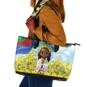 Happy Enkutatash Eritrea Personalized Leather Tote Bag Beautiful Afro Girl Adey Abeba Flower LT9